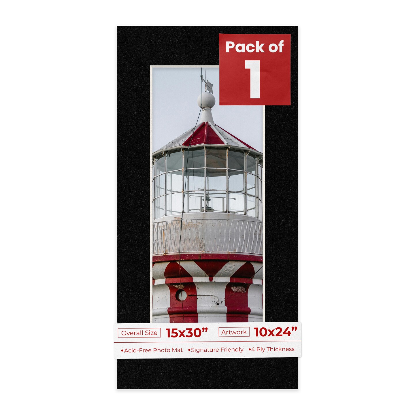 Black with Black Core Mat Board for 15x30 Frames - Fits 10x24 Photos