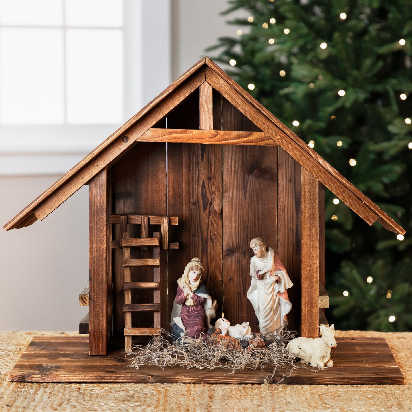 Northlight Wooden Nativity Stable with Ladder and Loft - 22&#x22;