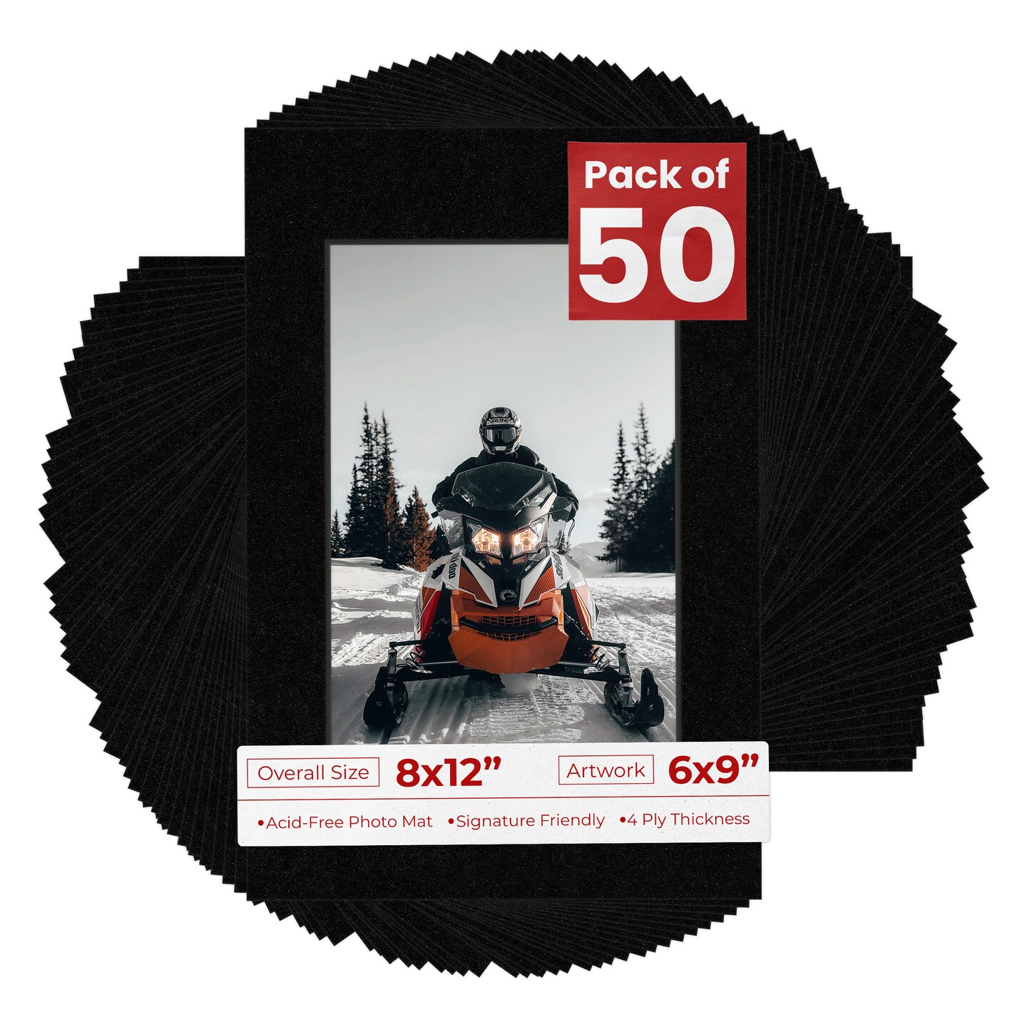 Black with Black Core Mat Board for 8x12 Frames - Fits 6x9 Photos