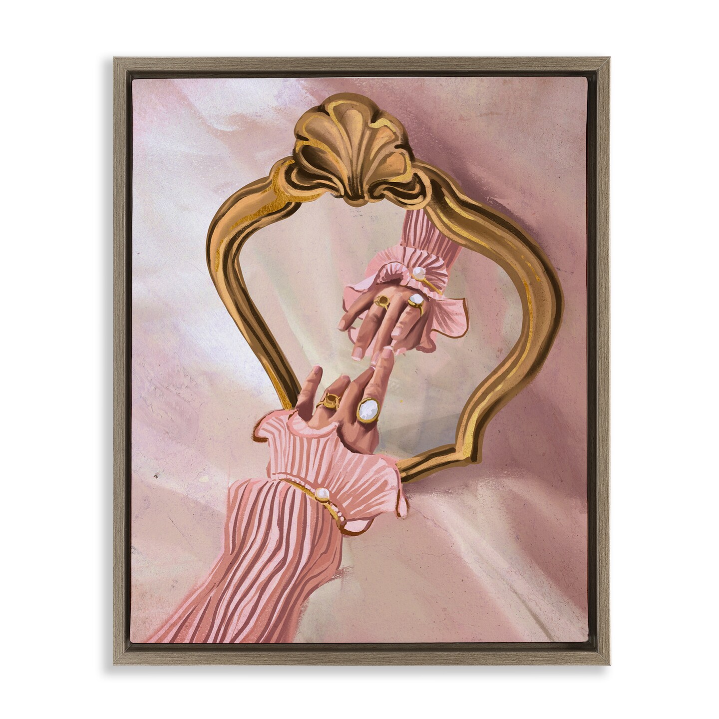 Stupell Industries Chic Hand Mirror Reflection Floater Framed Canvas Wall Art Design by Svetlana Aleynikova