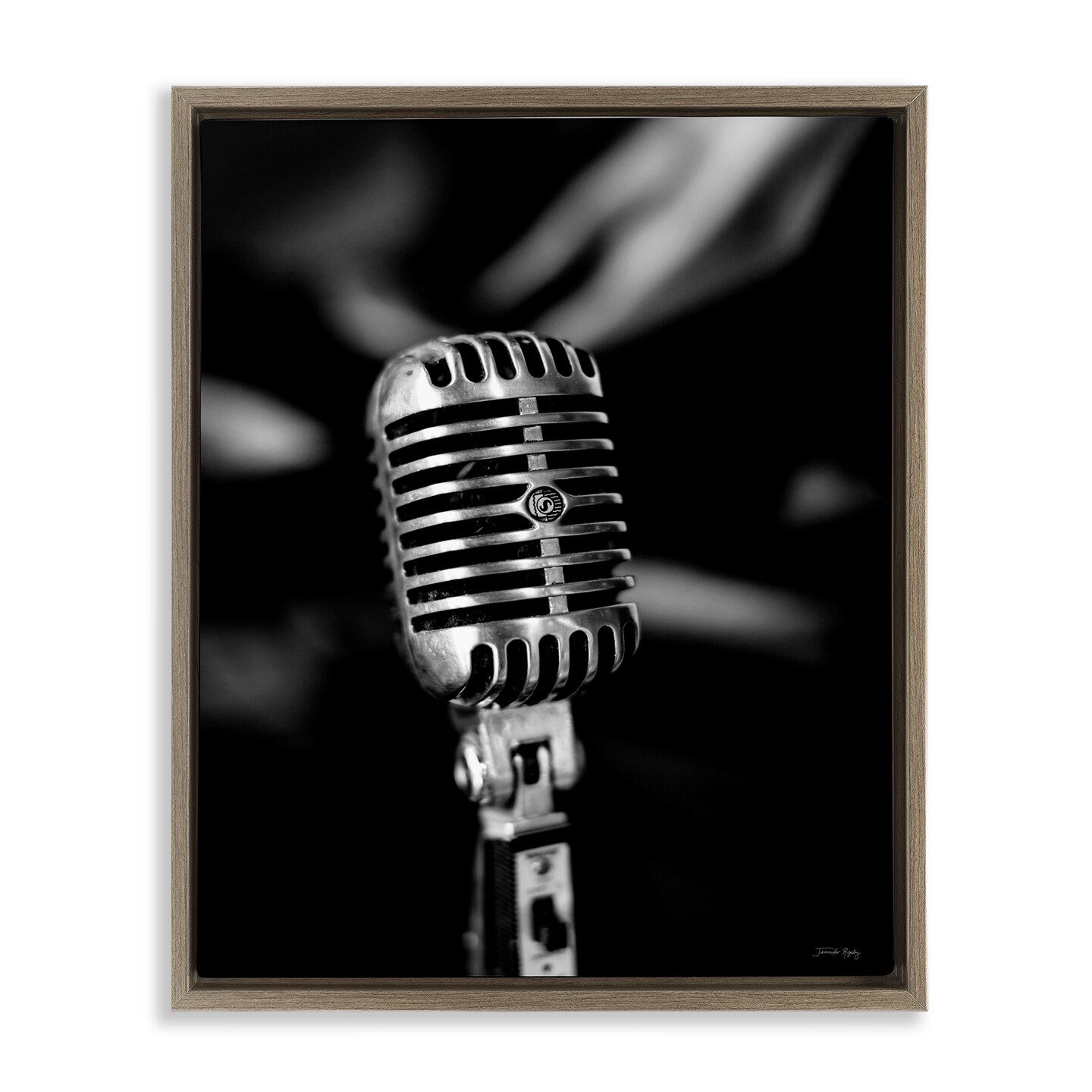 Stupell Industries Vintage Microphone on Black Floater Framed Canvas Wall Art Design by Jennifer Rigsby