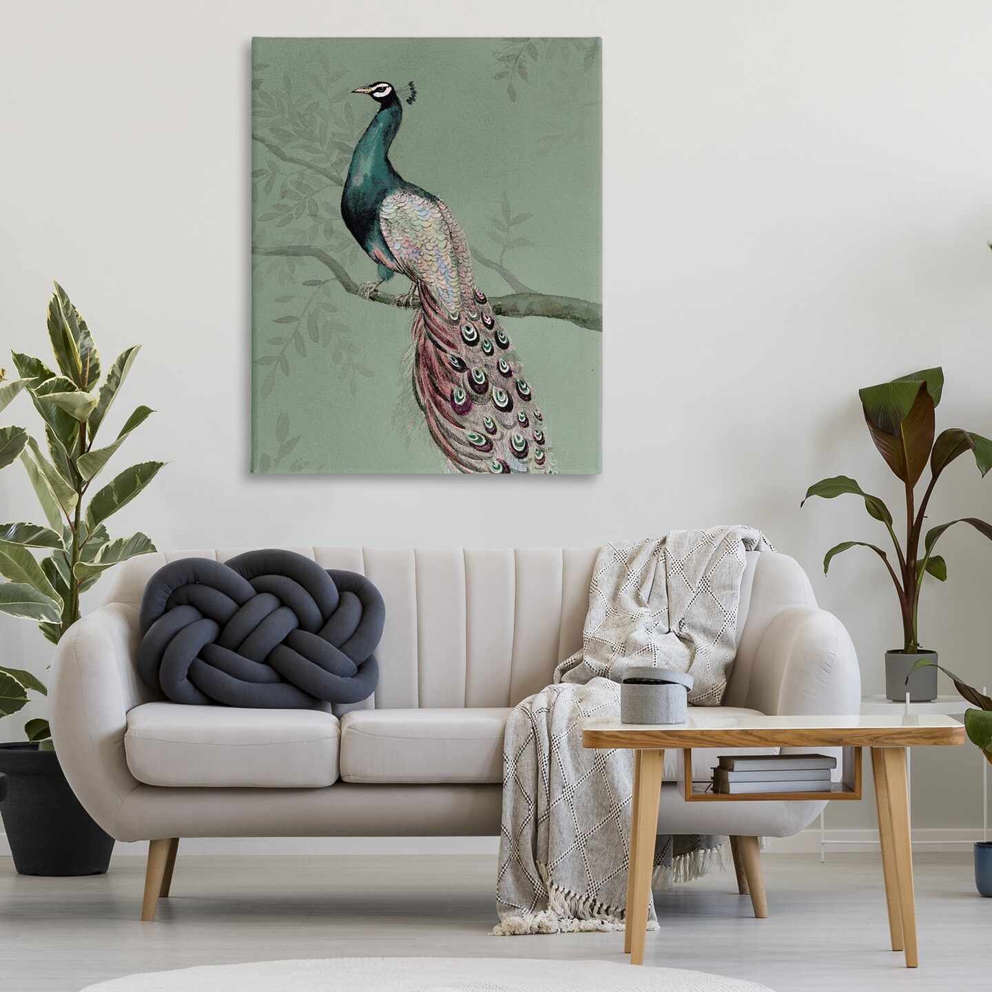 Stupell Industries Regal Peacock on Branch Canvas Wall Art Design by Cloverfield & Co.