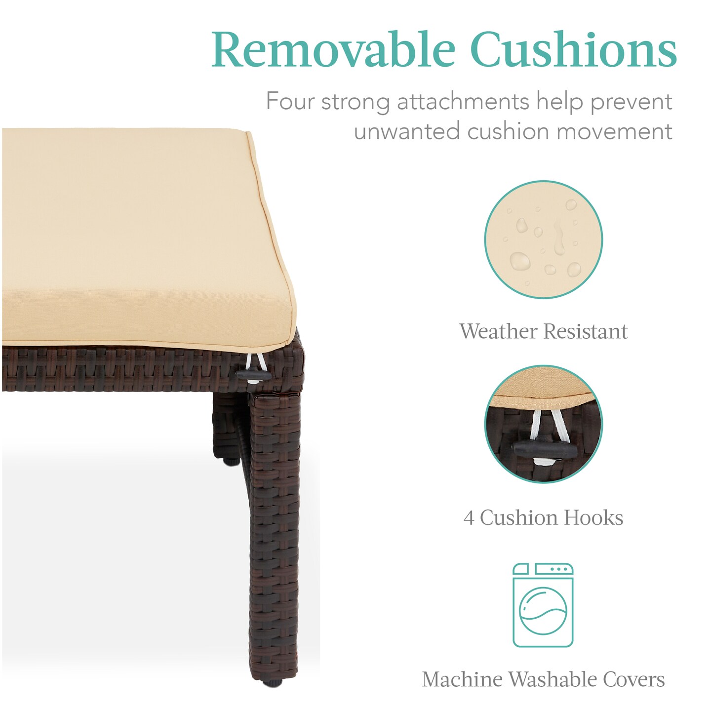 Best Choice Products Set of 2 Multipurpose Patio Wicker Ottomans w/ Removable Cushions, Steel Frame