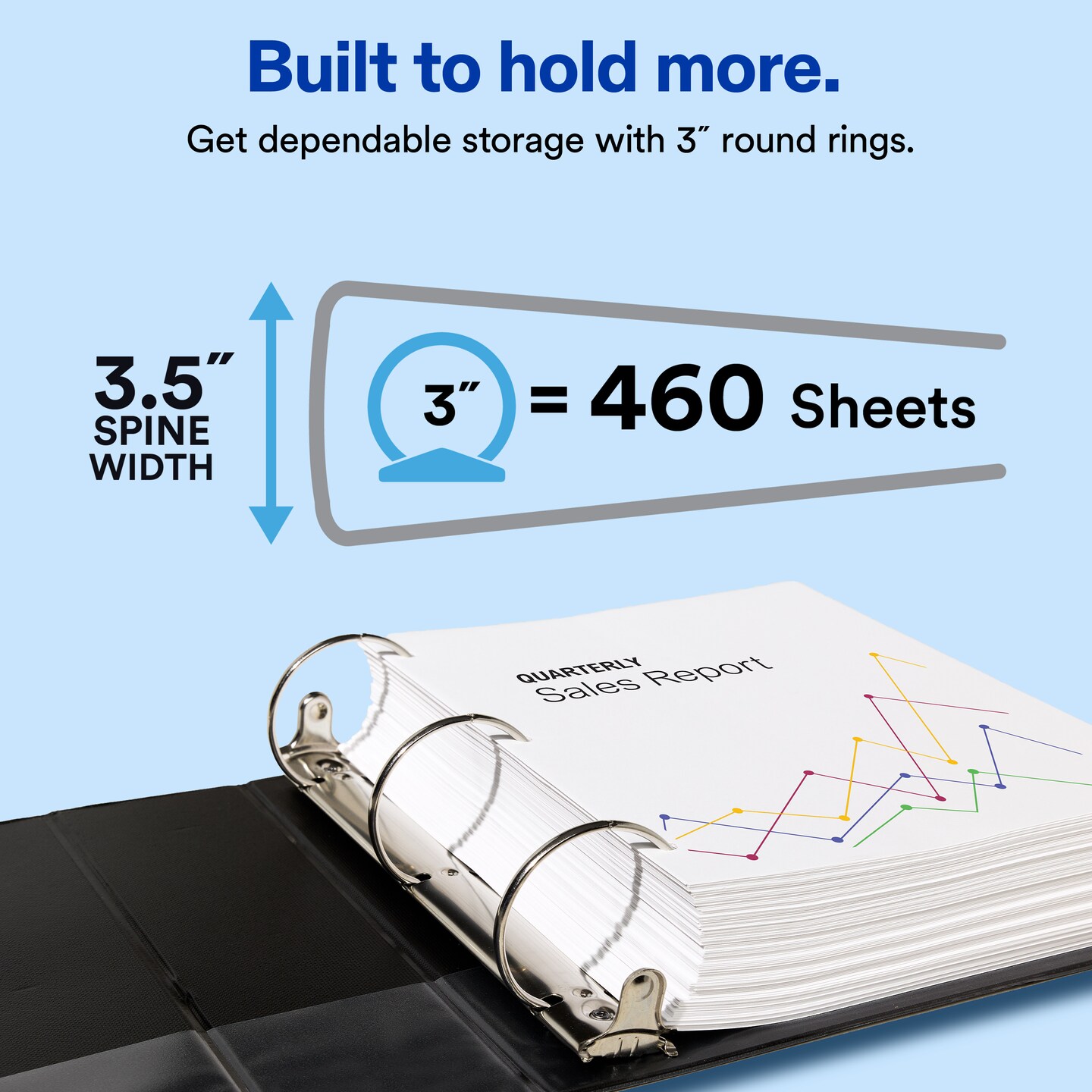 Avery Standard 3 Ring Binder with Label Holder, 3" Round Rings, 460-Sheet Capacity, 3.5 Inch Wide Spine, 1 Black Binder, Ideal for Lightweight Organization and Occasional Referencing (04601)