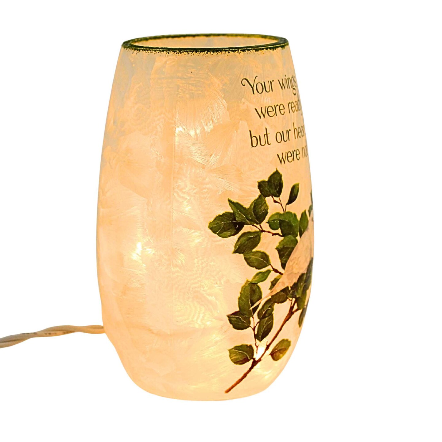 Stony Creek 5.25 In Dove Love Pre-Lit Small Vase Lighted Glass Accent , Bereavement Birds Remembrance