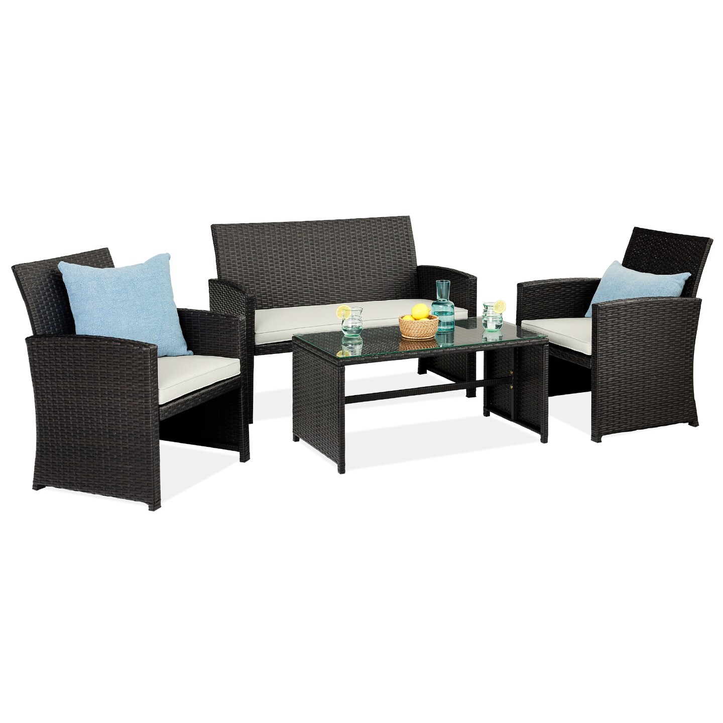 Best Choice Products 4-Piece Outdoor Wicker Patio Conversation Furniture Set w/ Table, Cushions