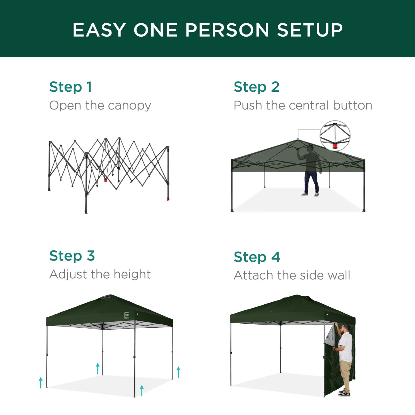 Best Choice Products 10x10ft Easy Setup Pop Up Canopy, Portable Tent w/ Side Wall, 1-Button Push, Case