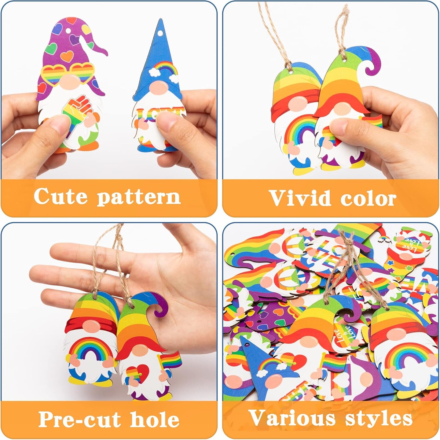 LGBT Gay Pride Wooden Gnome Ornaments - 31Pcs Wood Rainbow Gnome Elf Pendants with Ropes Love is Love LGBTQ Gay Couple Hanging Tags for Home Lesbian Pride Party Decorations Supplies