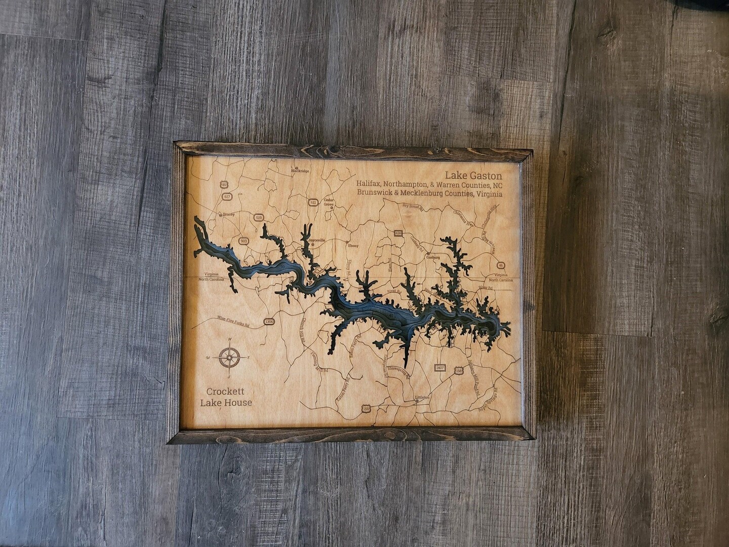Lake Gaston, NC 3d Wood Map