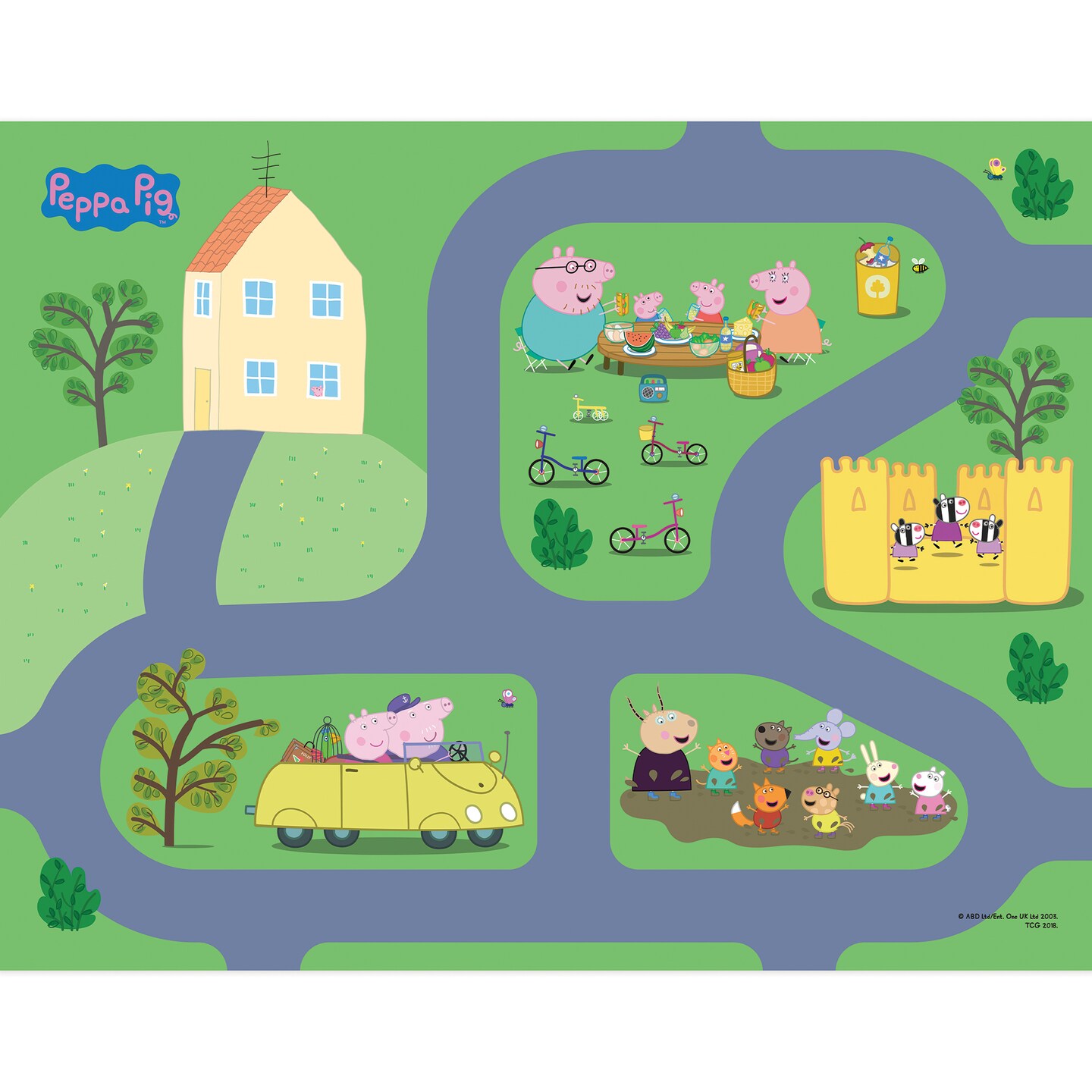 Imaginmat: Deluxe - Peppa Pig - Floor Playmat &#x26; Toy Car, 30.5 x 20.5&#x22;, Character Vehicle &#x26; Road Accessories, Durable EVA Foam Mat, Licensed, Kids 3+