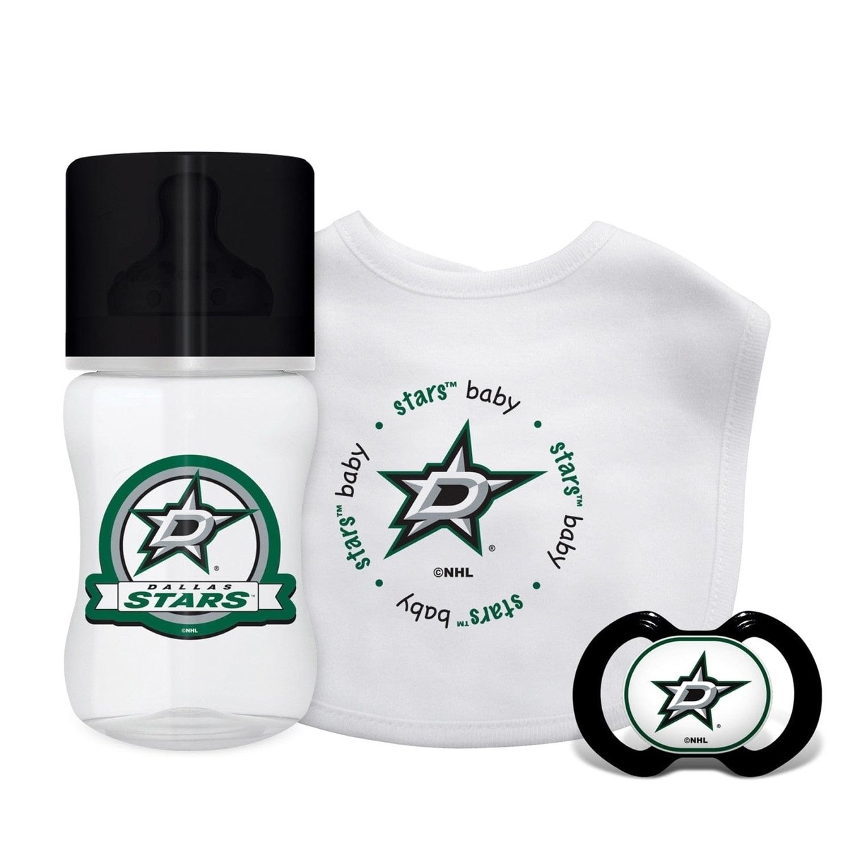 Dallas Stars 3-Piece Baby Gift Set Bpa-Free Pacifier Bottle Bib Cotton Nhl