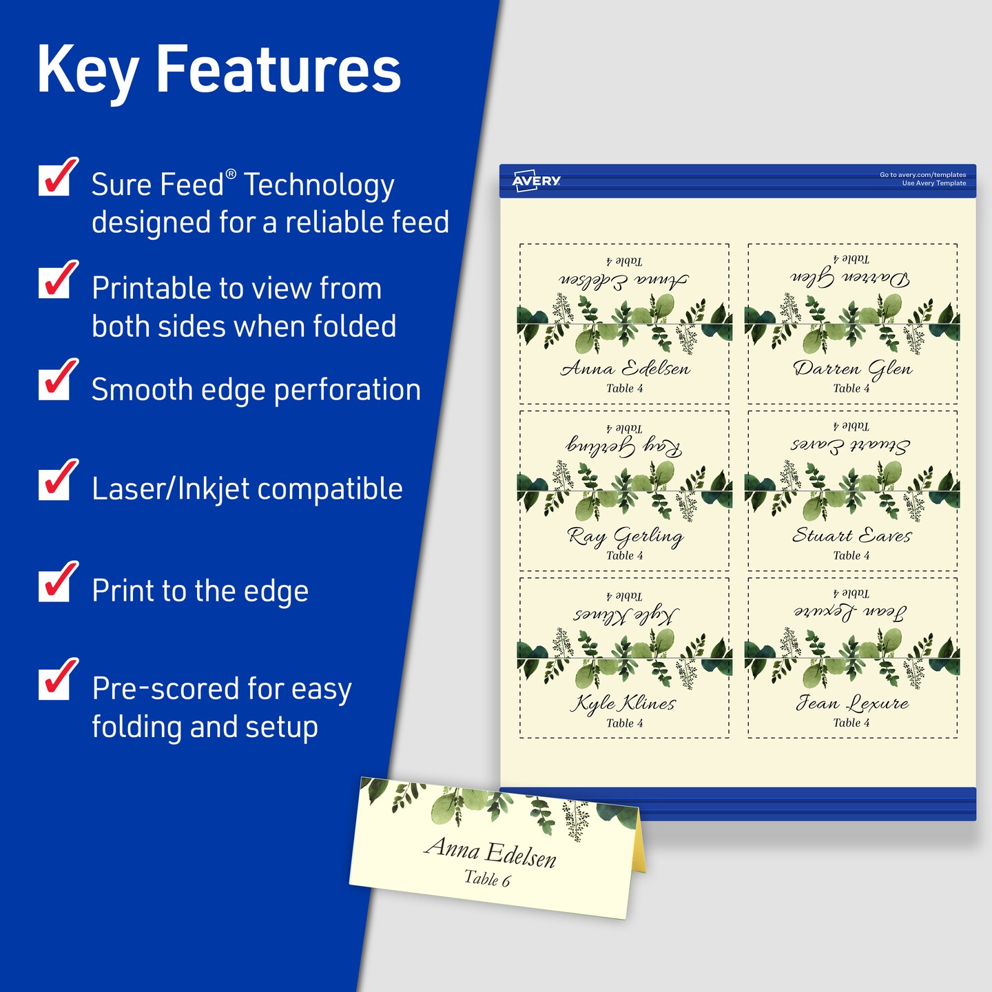 Avery Printable Tent Cards with Sure Feed Technology, 2&#x22; x 3.5&#x22;, Ivory, 160 Blank Place Cards for Laser or Inkjet Printers (5913)