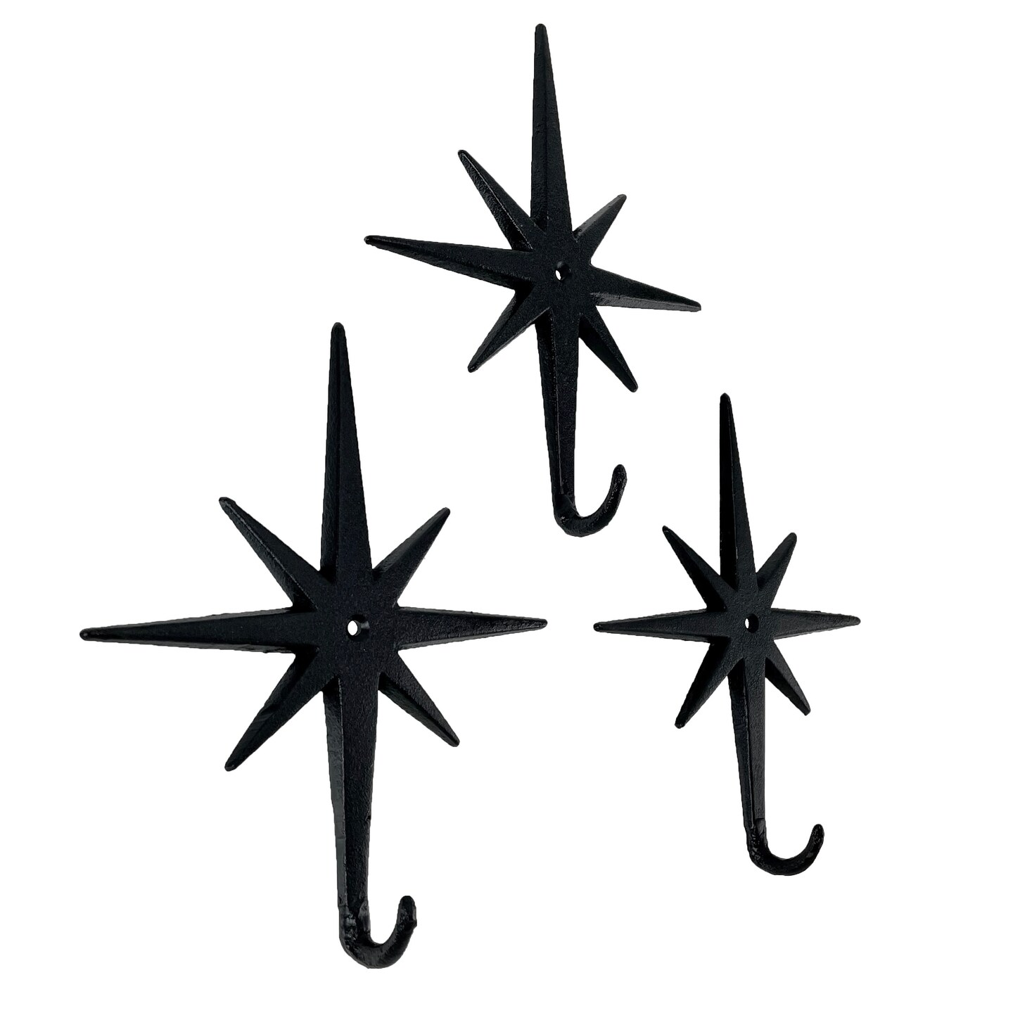 Set of 3 Cast Iron Atomic Starburst Wall Hooks