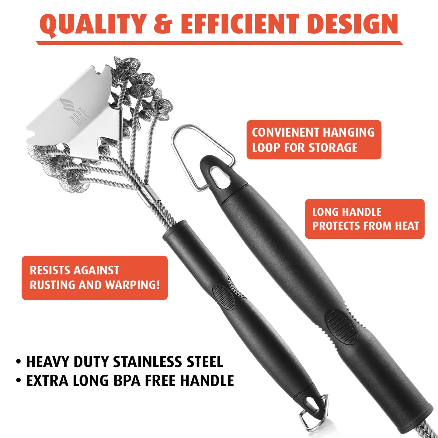 Pure Grill 3-in-1 Stainless Steel Bristle Free Mesh Wire Grill Brush and Scraper for Cleaning BBQ Grates