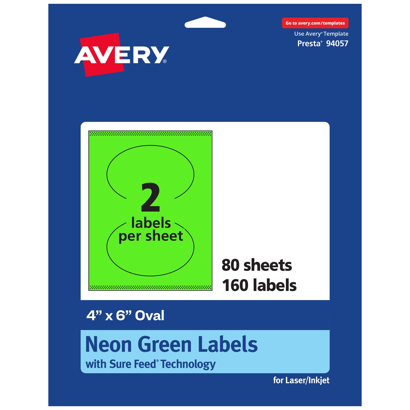 Avery Neon Green Paper Labels, 4&#x22; x 6&#x22; Oval