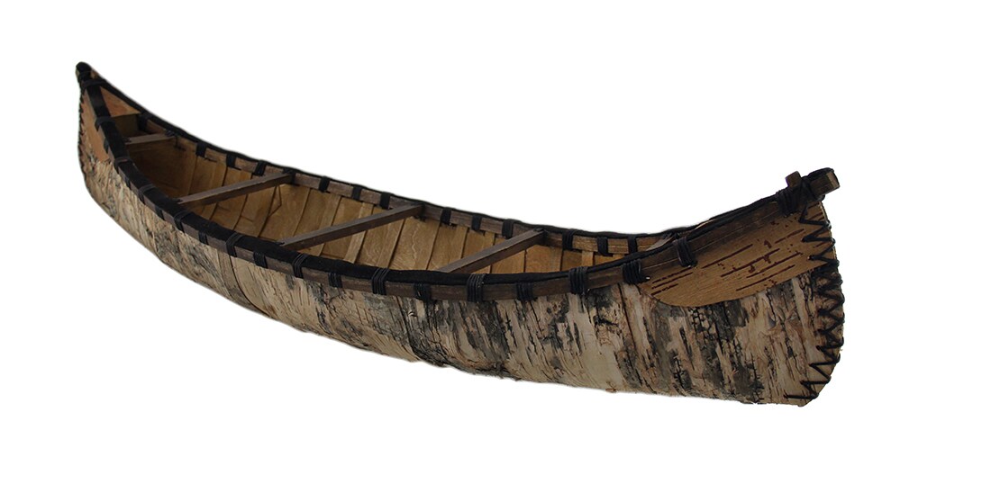 31 in. Decorative Rustic Birch Bark Wooden Canoe Statue