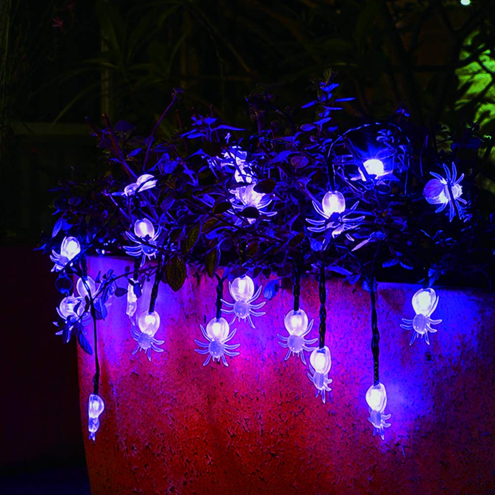 2Pack 30 LED 20ft Purple Spider Lights with 8 Modes Waterproof Fairy Lighting for Halloween Party Decor, House, Garden, Yard Decoration