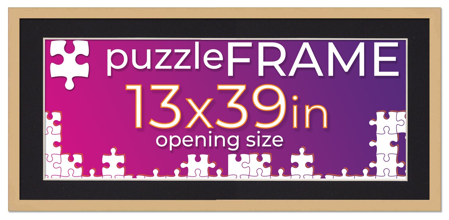 Natural Wood Puzzle Frame Kit with Glue Sheets, Black Mat, Backing, UV Acrylic - Available in 20 Popular Sizes