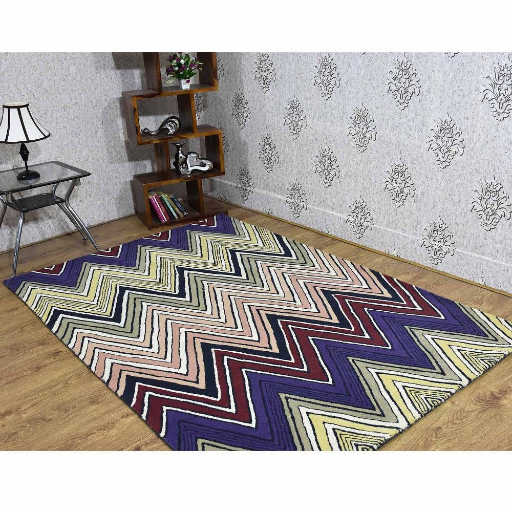 Hand Tufted Wool Area Rug 5X7.6 Abstract Multicolor K03126 Eco-Friendly
