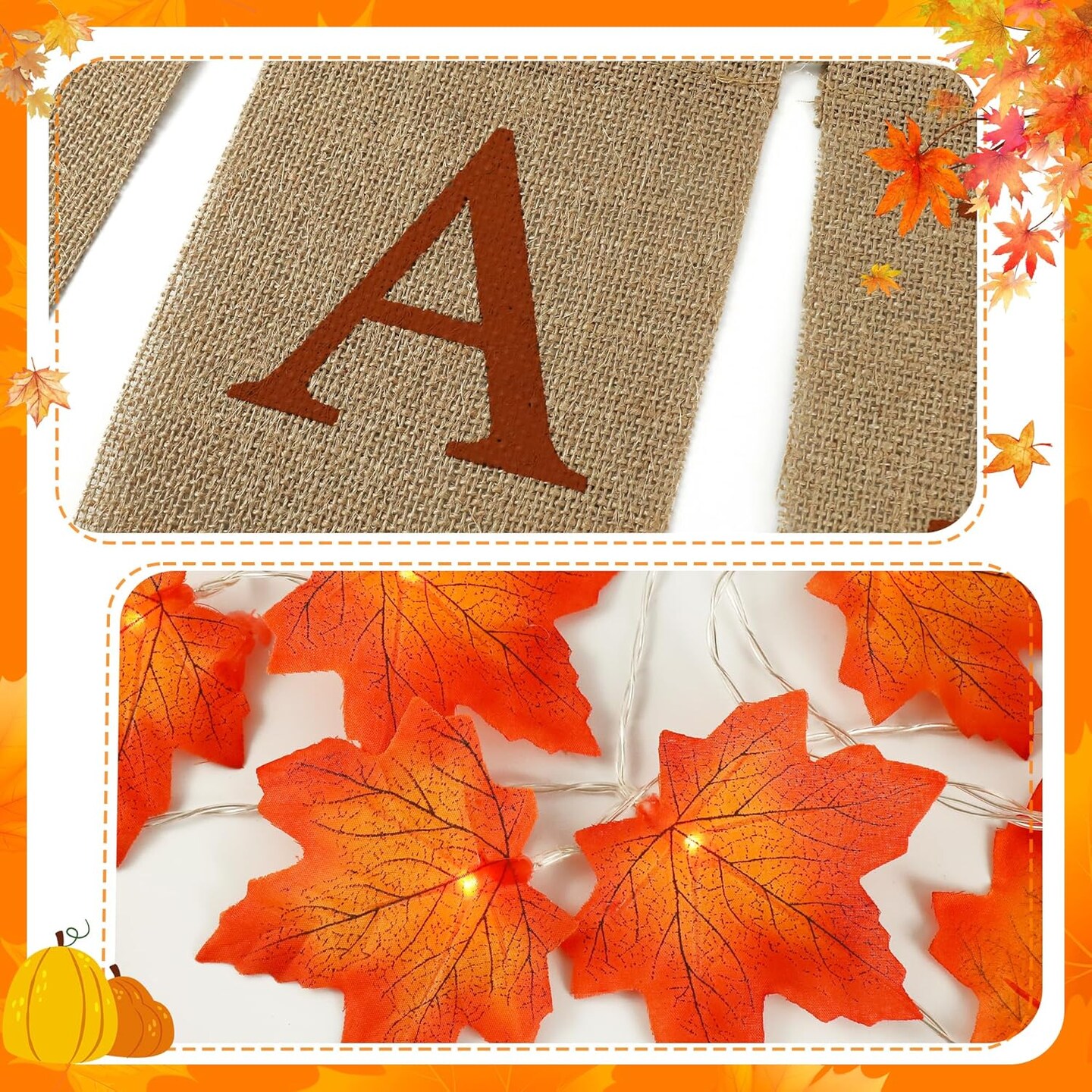 2Pack Fall Decorations for Home Fall Room Door Porch Decor Autumn Halloween Thanksgiving Decortions for Mantle Kitchen Office Indoor Outdoor