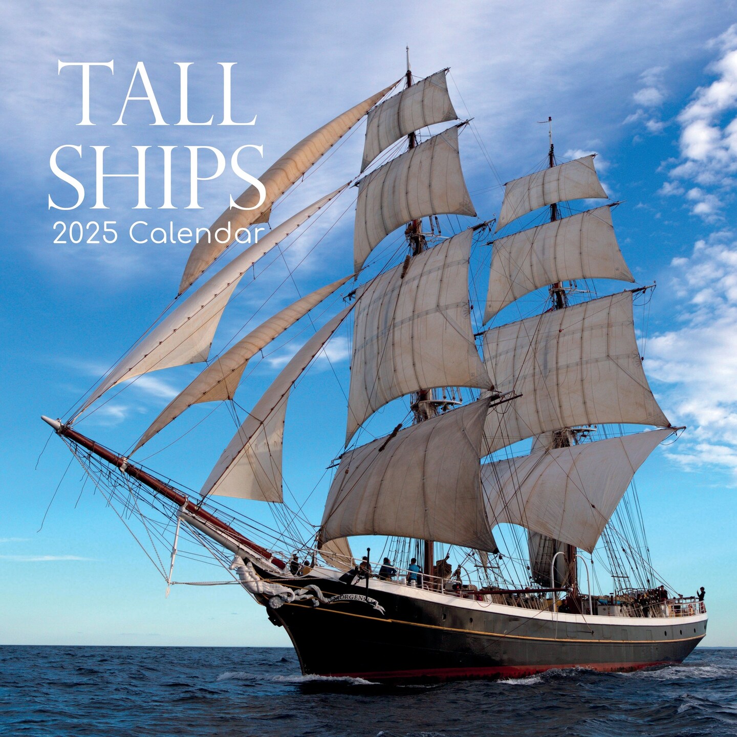 2025 Square Wall Calendar, Tall Ships, 16-Month Transport Theme with 180 Reminder Stickers (12x12 In)