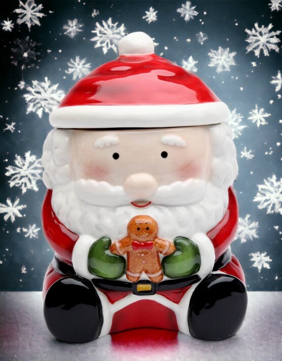 Ceramic Santa With Gingerbread Man Candy Jar, Home D&#xE9;cor, Gift for Her, Gift for Mom, Kitchen D&#xE9;cor, Christmas D&#xE9;cor