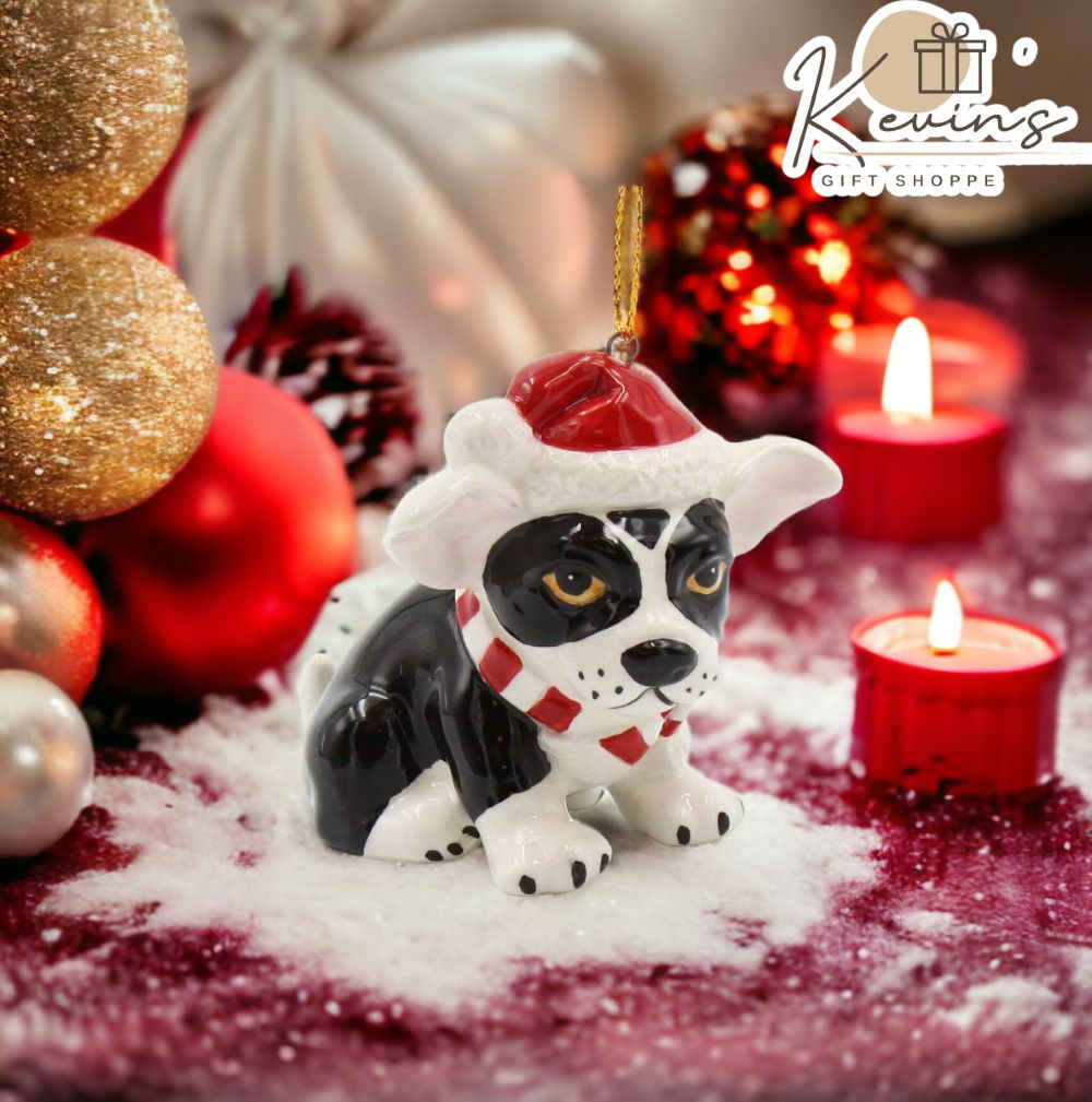Ceramic Boston Terrier Christmas Ornament, Home Décor, Gift for Her, Gift for Mom, Kitchen Décor, Dog Lover Gift, Pet Loss Gift