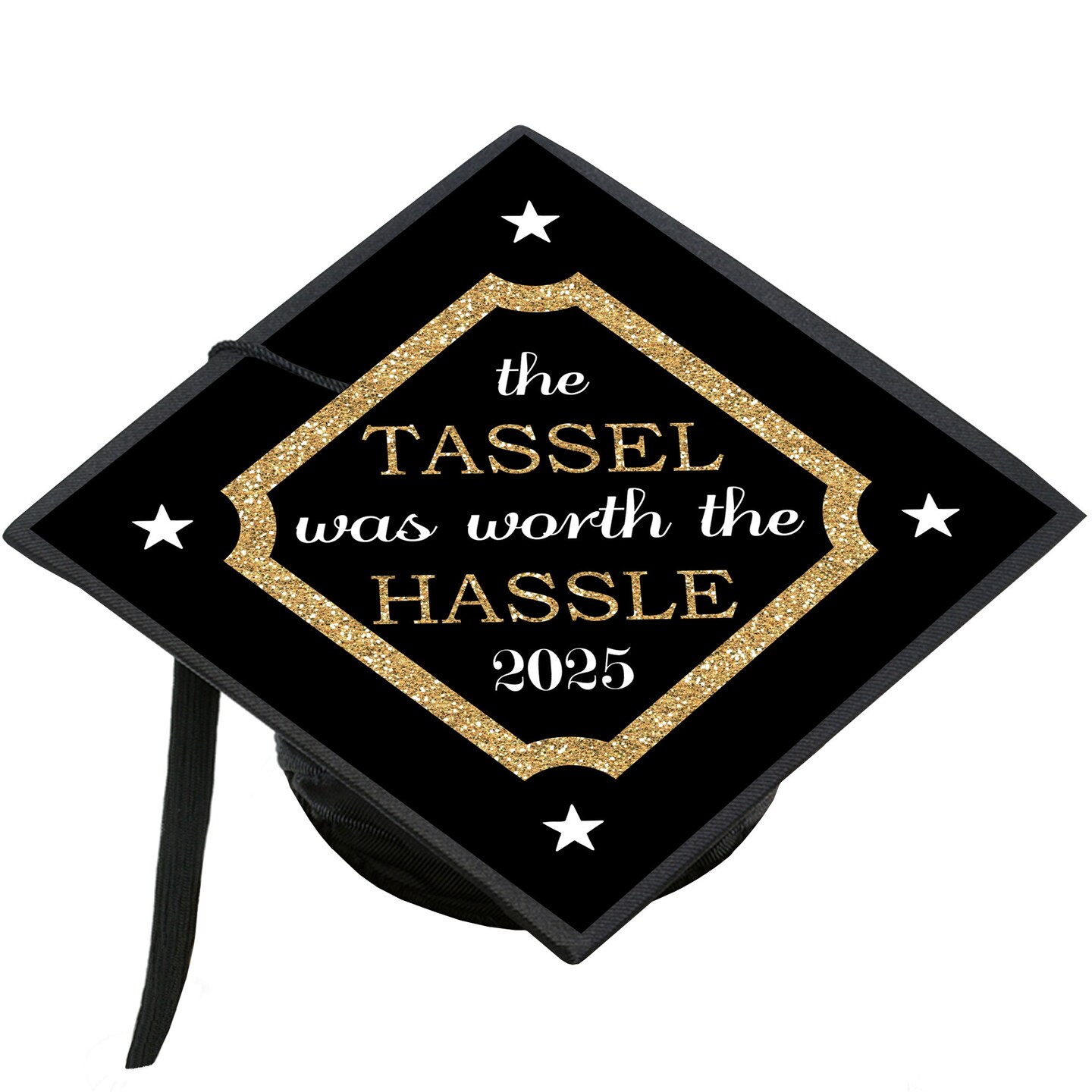 Big Dot of Happiness Tassel Worth The Hassle - Gold - 2025 Graduation Cap Decorations Kit - Grad Cap Cover