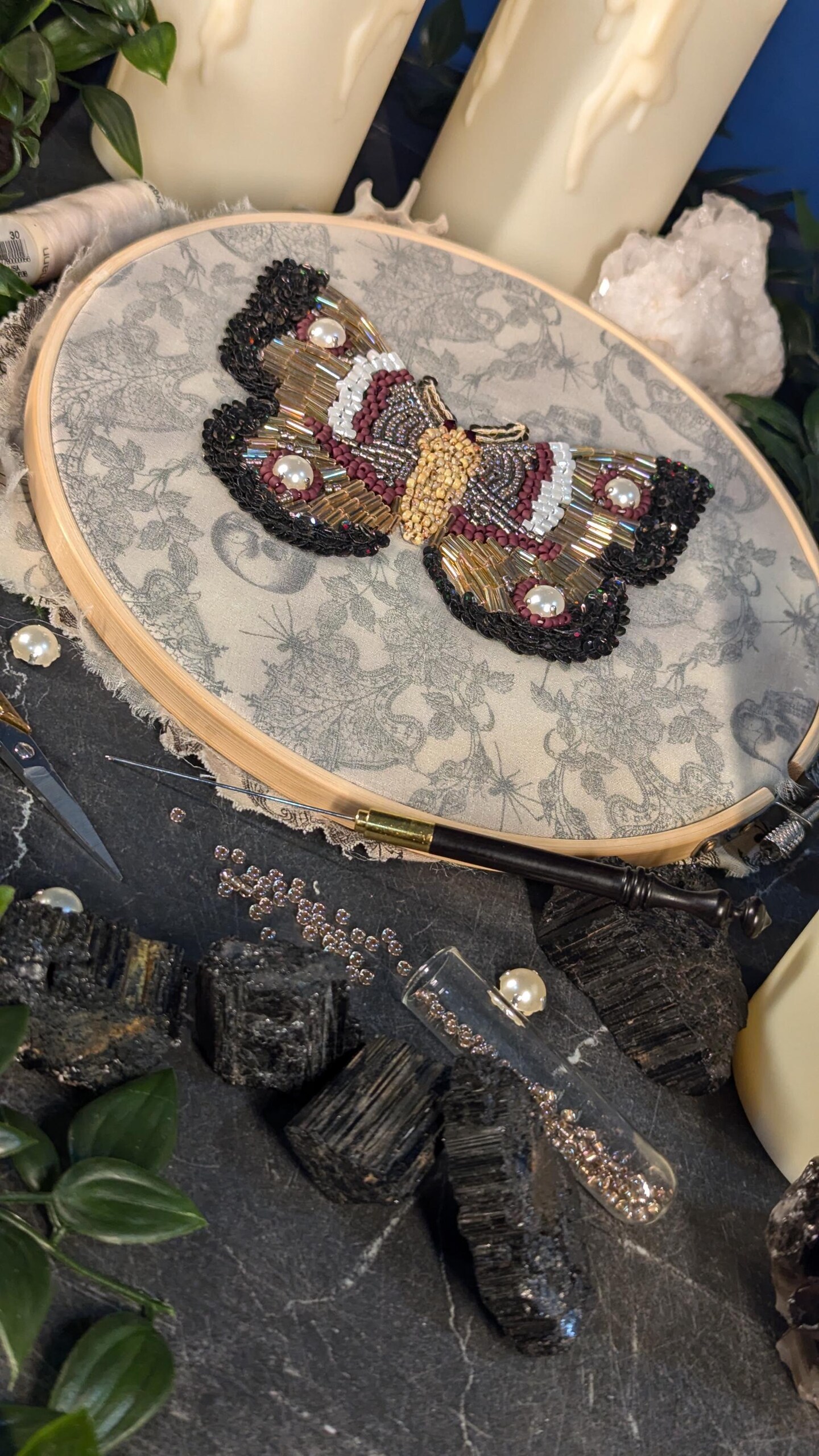 Moth Embroidery Kits DIY Tambour Luneville OR Beading Embroidery Kit, kit:  Hand Beading Basic