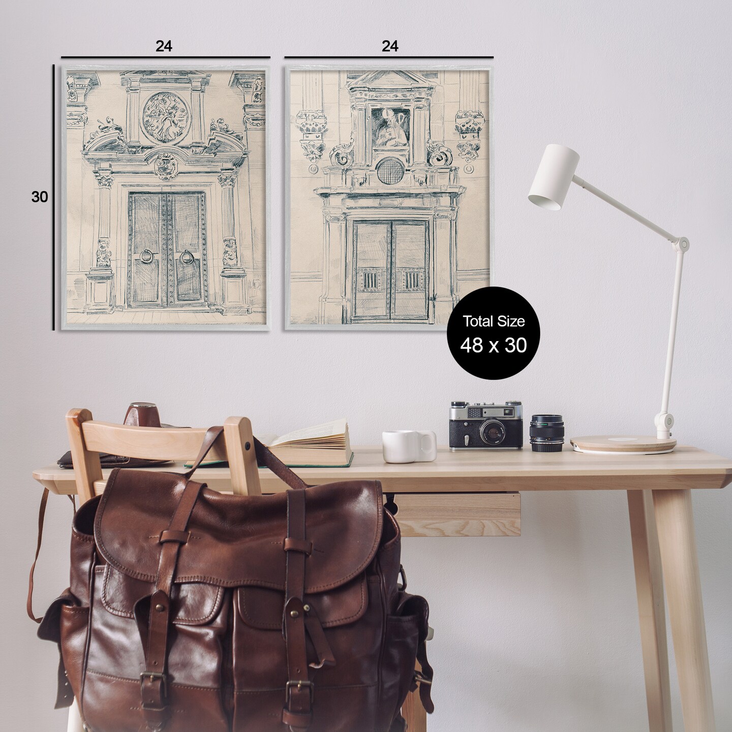 Stupell Industries Pencil Sketch Ornate Door 2 pc Framed Giclee Wall Art Set Design by June Erica Vess