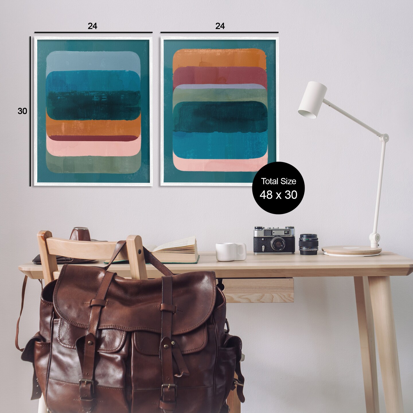 Stupell Industries Abstract Teal Stacked Colors 2 pc Framed Giclee Wall Art Set Design by Victoria Barnes
