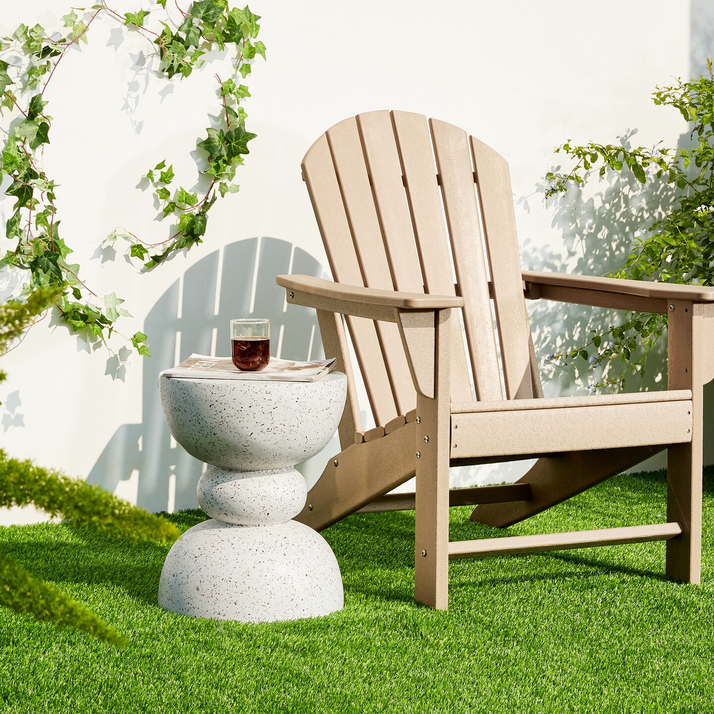 Set of 2 17.25"H Multi-functional MGO Faux Terrazzo Garden Stool or Planter Stand or Accent Table