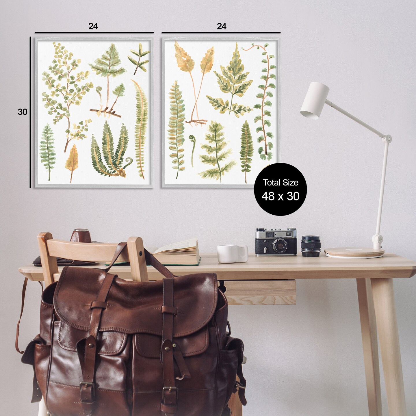 Stupell Industries Watercolor Fern Leaves 2 pc Framed Giclee Wall Art Set Design by June Erica Vess