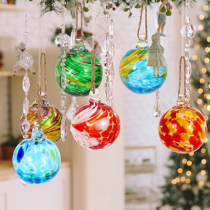 Hanging Garden Gazing Ball, Witches Balls Glass Hanging Friendship Balls, Gazing Glass Xms Ornaments for Home Outdoor Window Patio Garden