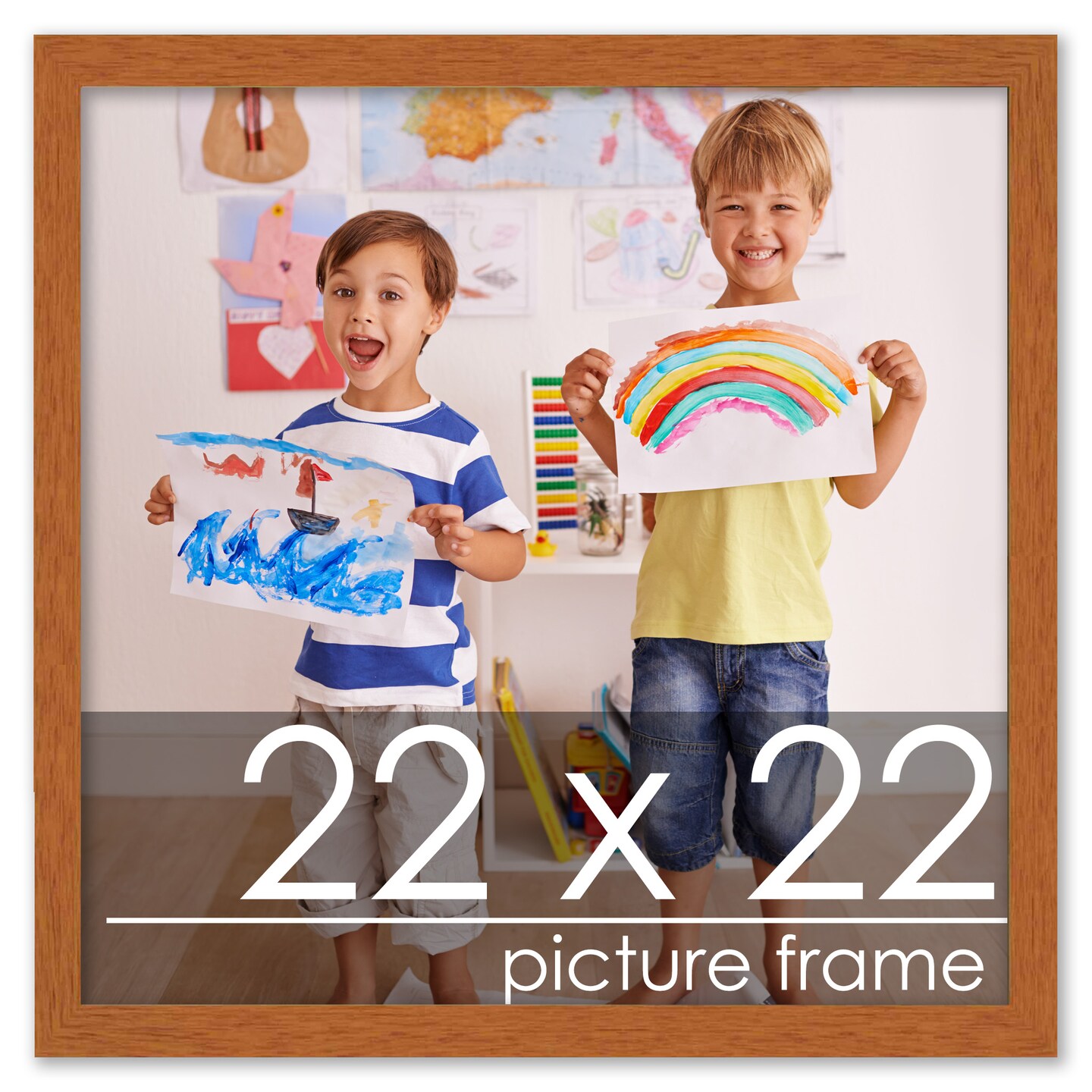 Square Slim Profile Brown Picture Frame - UV Acrylic, Foam Board Backing, Hanging Hardware