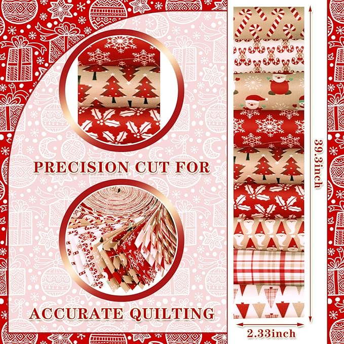 40 Pcs Hot Cocoa Christmas Quilting Fabric Jelly Fabric Squares Patchwork Roll 2.56 Inch Precut Red and White Snowflake Fabric Strips for Xmas Craft Sewing DIY