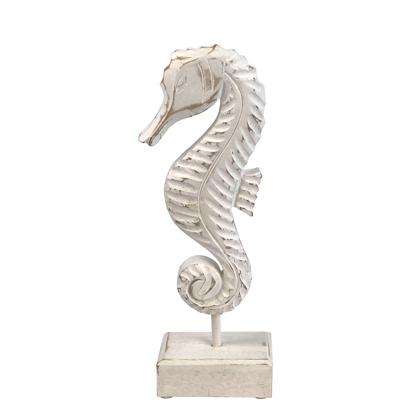 Small Whitewashed Seahorse On Stand Rustic Mango Home Decor Sign Beach Coastal Ocean Sea Life 11.25 x 2.37 x 1.75 Inches.