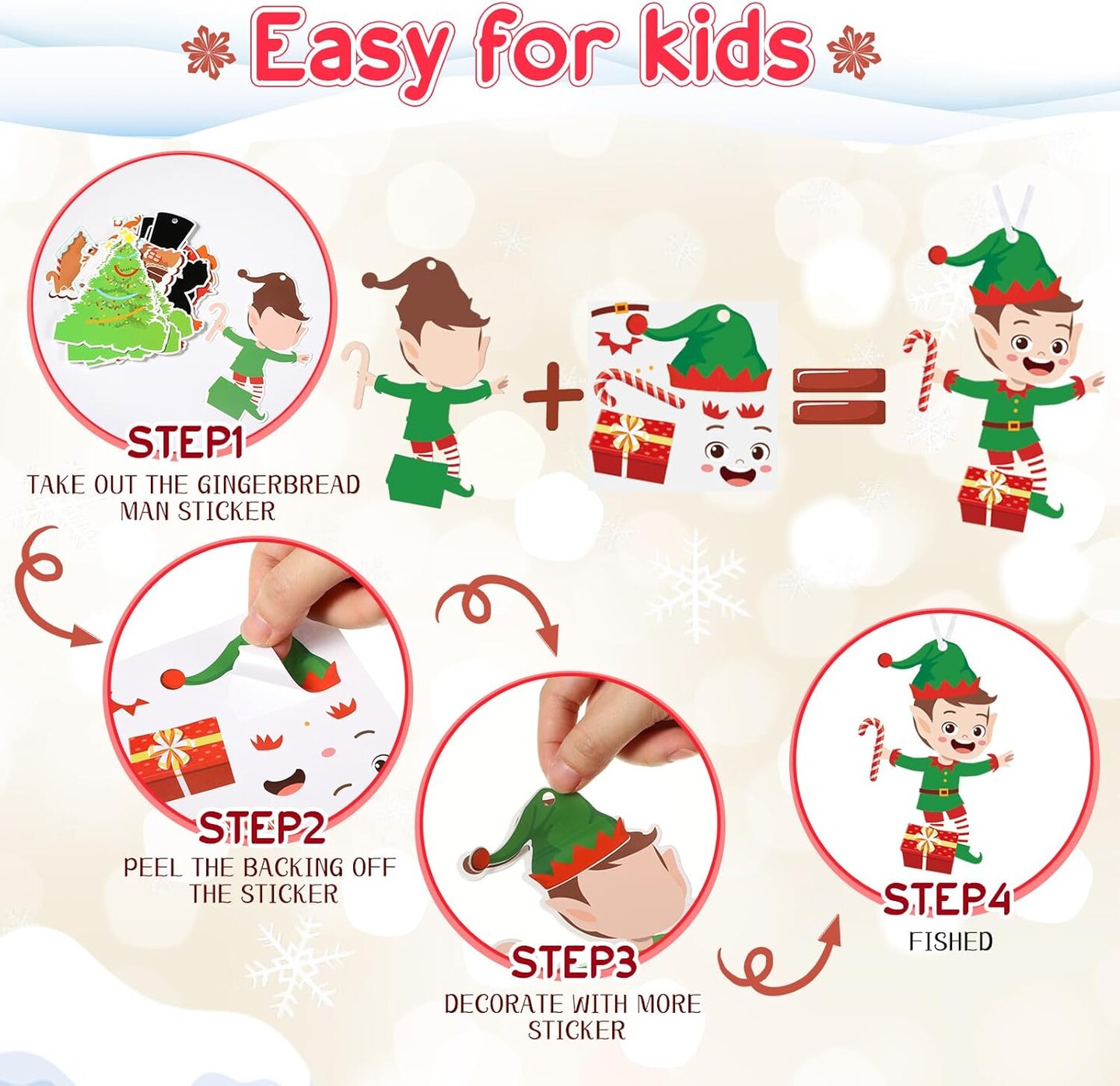 50 Pcs Christmas Crafts Kits for Kids Christmas Arts and Crafts DIY Christmas Ornament Kit with Christmas Craft Stickers Make Your Own Christmas Craft Projects for Holiday Xmas Party Favors