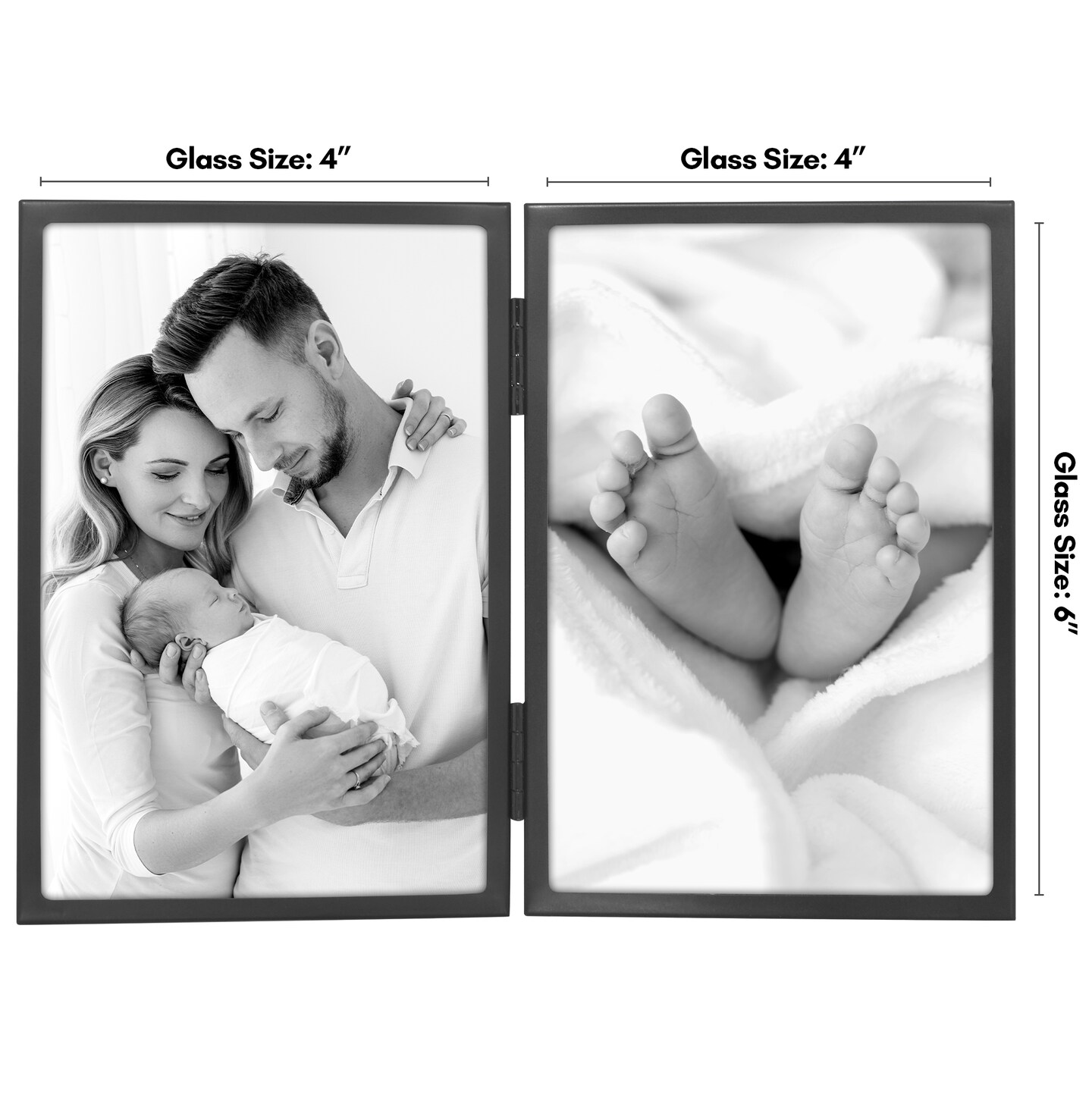 Americanflat Hinged Picture Frame with Shatter-Resistant Glass - Modern Metal Picture Frame Displays Two Photos - Elegant Photo Frames for Tabletop Display