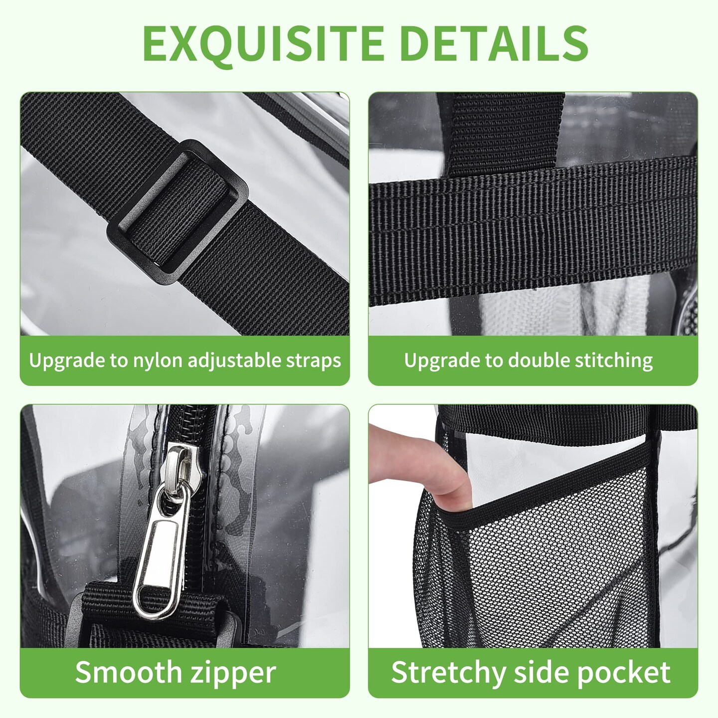 Bagenius Clear Bag Stadium Approved 12×6×12 Clear bag for Stadium Events Sports Concert Festival Work, Black