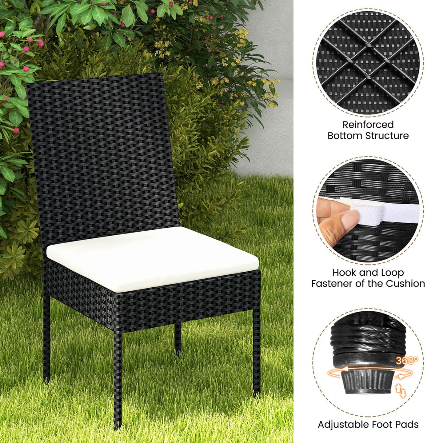 Costway PE Wicker Patio Chairs Set of 2/4 Outdoor Dining Chairs with Cushions