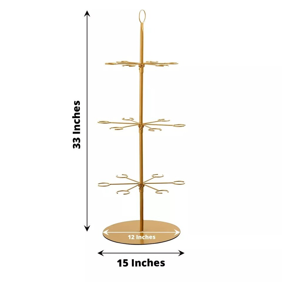 Gold 3-Tier 33" Metal Wine Glass Holder Tree Champagne Flutes Stand Party Events
