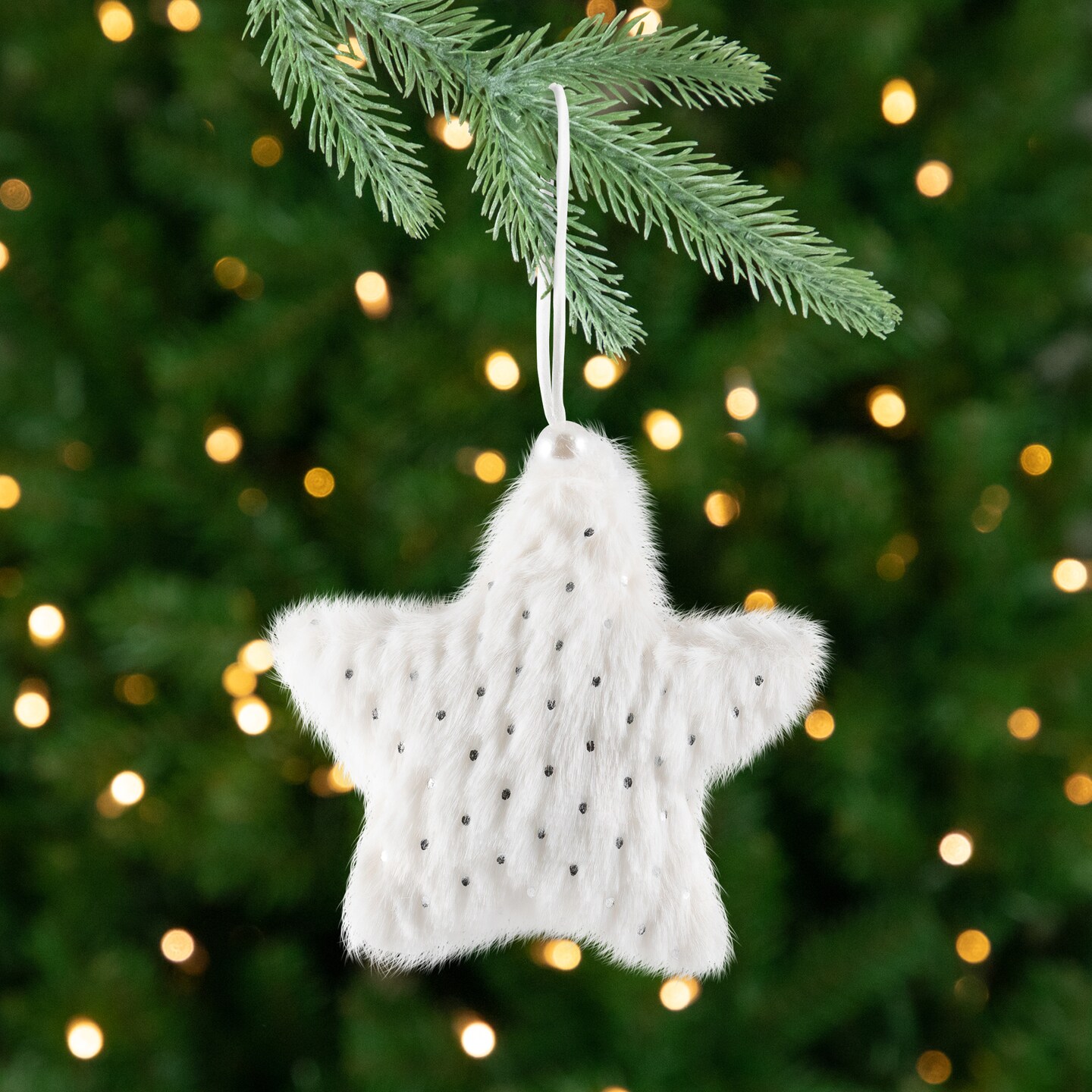 Northlight Faux Fur Plush Star Christmas Ornaments - 4.75&#x22; - White - Set of 4