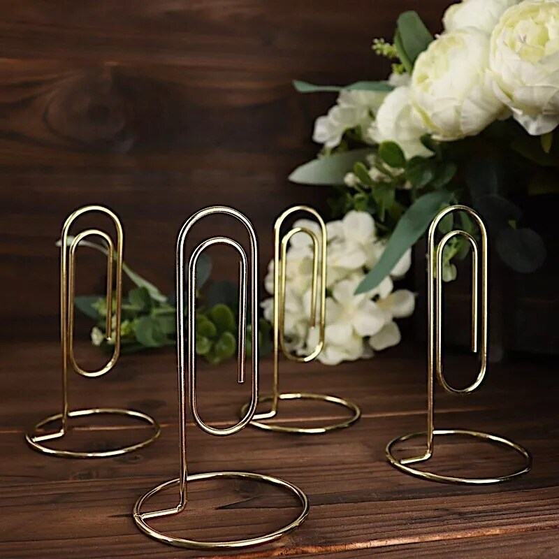 Gold 5 Sign Holders 5&#x22; Paperclip Metal Table Number Stands Party Decorations