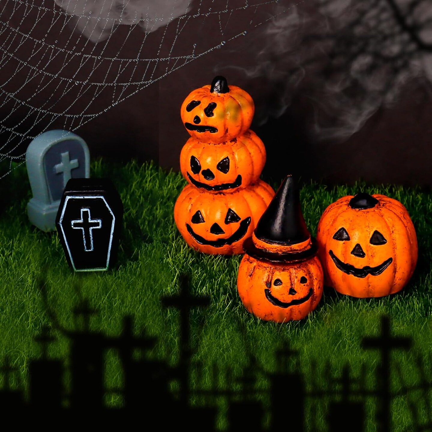 Pumpkin Tombstones Figurines Mini Pumpkins Mini Resin Pumpkin Ornaments for Thanksgiving Halloween Christmas Fairy Garden