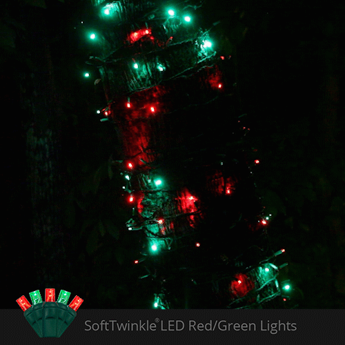 50 5mm Red, Green SoftTwinkle LED Christmas Lights, 4" Spacing