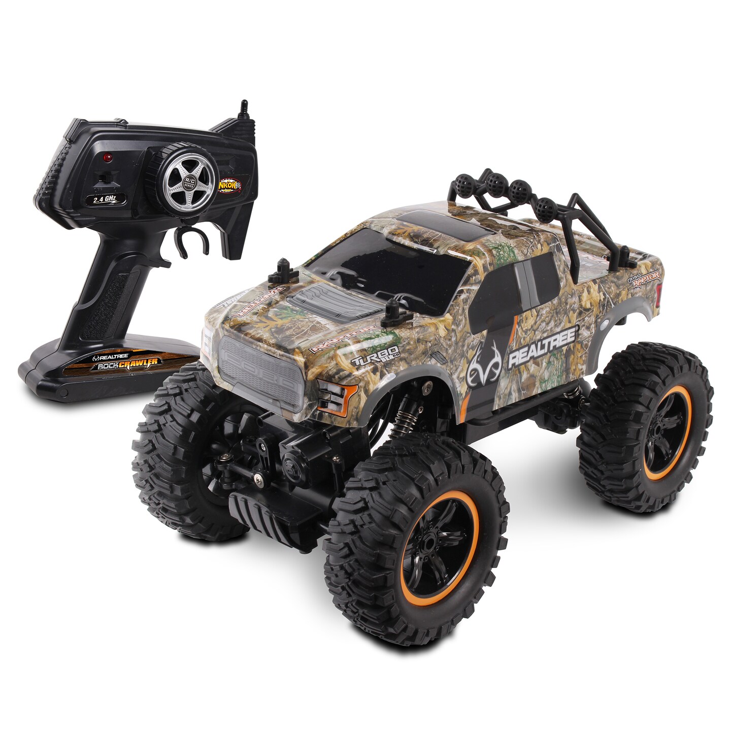 Mean Machines: RC RealTree Rock Crawler Ford F-150 Raptor - NKOK 1:14 Scale Ready To Run Radio Control w/ USB Charger
