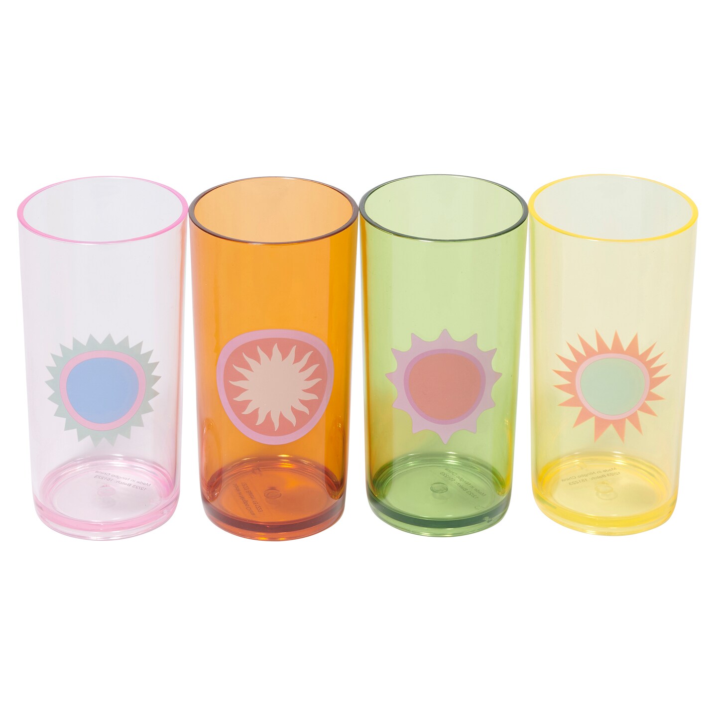 Sunnylife: Poolside Tall Tumbler - Rio Sun Set Of 4 - 10oz (300ml) Glasses, Sleek Colorful Sun Designs, 4 Different Colors, For Cocktails &#x26; Beverages