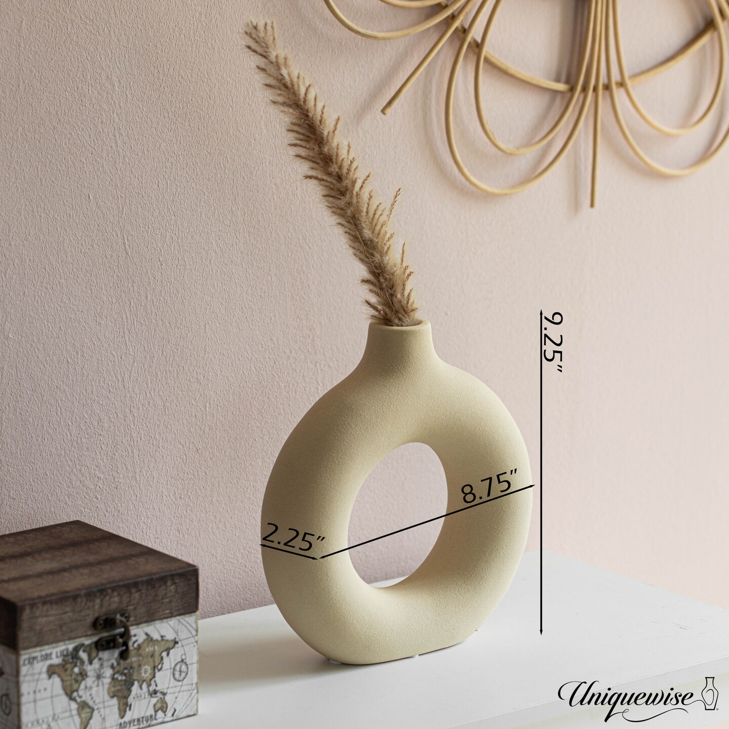 9-Inch Large and 5-Inch Small Decorative Hollow Ceramic Donut Table Vase - Handmade, Minimalist Boho Style for Modern Home Decor in Living Room, Home Office, Dining Room and Entryway Console Table