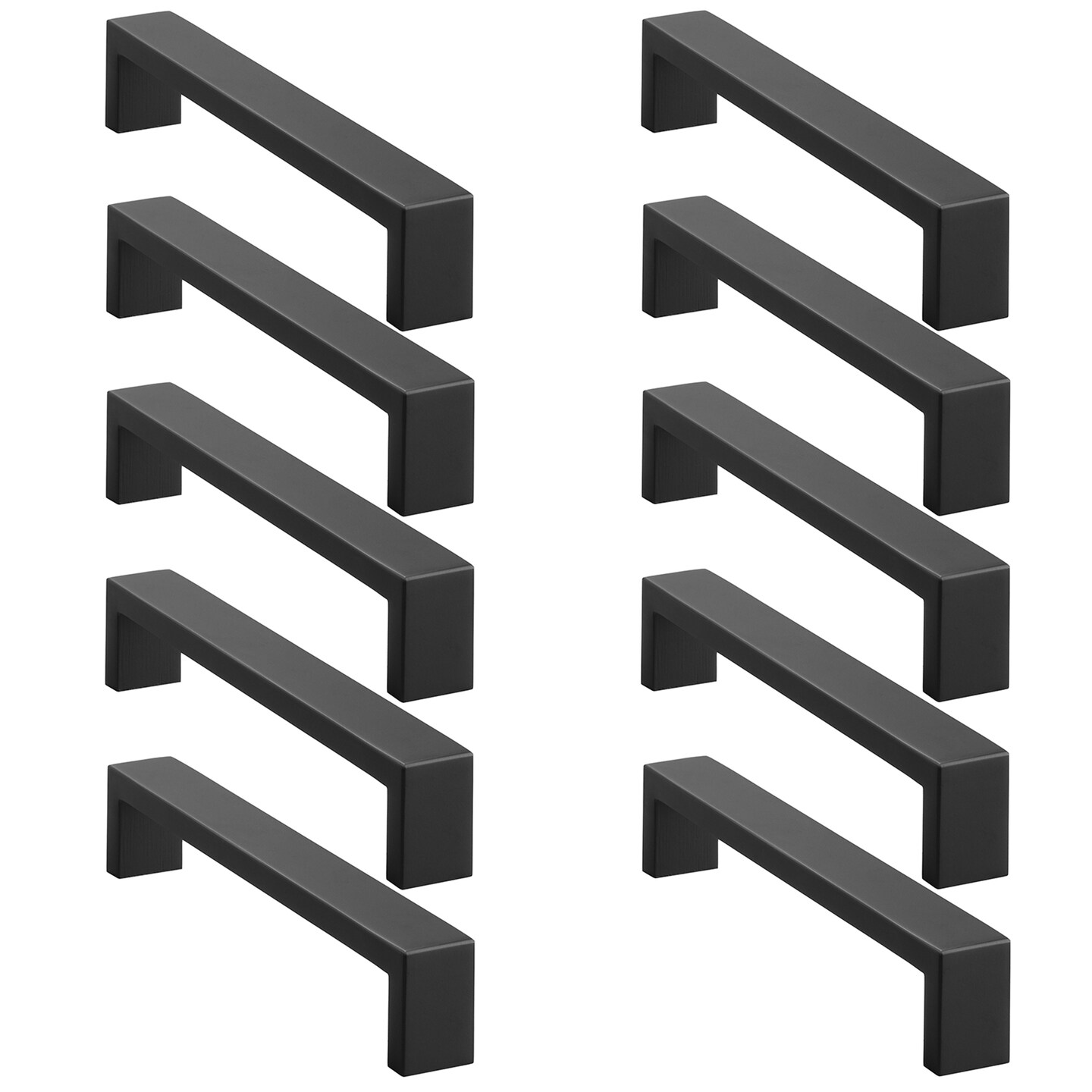 Cauldham Solid Stainless Steel Cabinet Hardware Square Pull Matte Black (6-1/4&#x22; Hole Centers) - 10 Pack